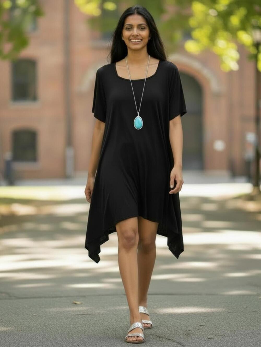 Popyoung Black Asymmetrical Short Sleeve Tunic Dress Size XL